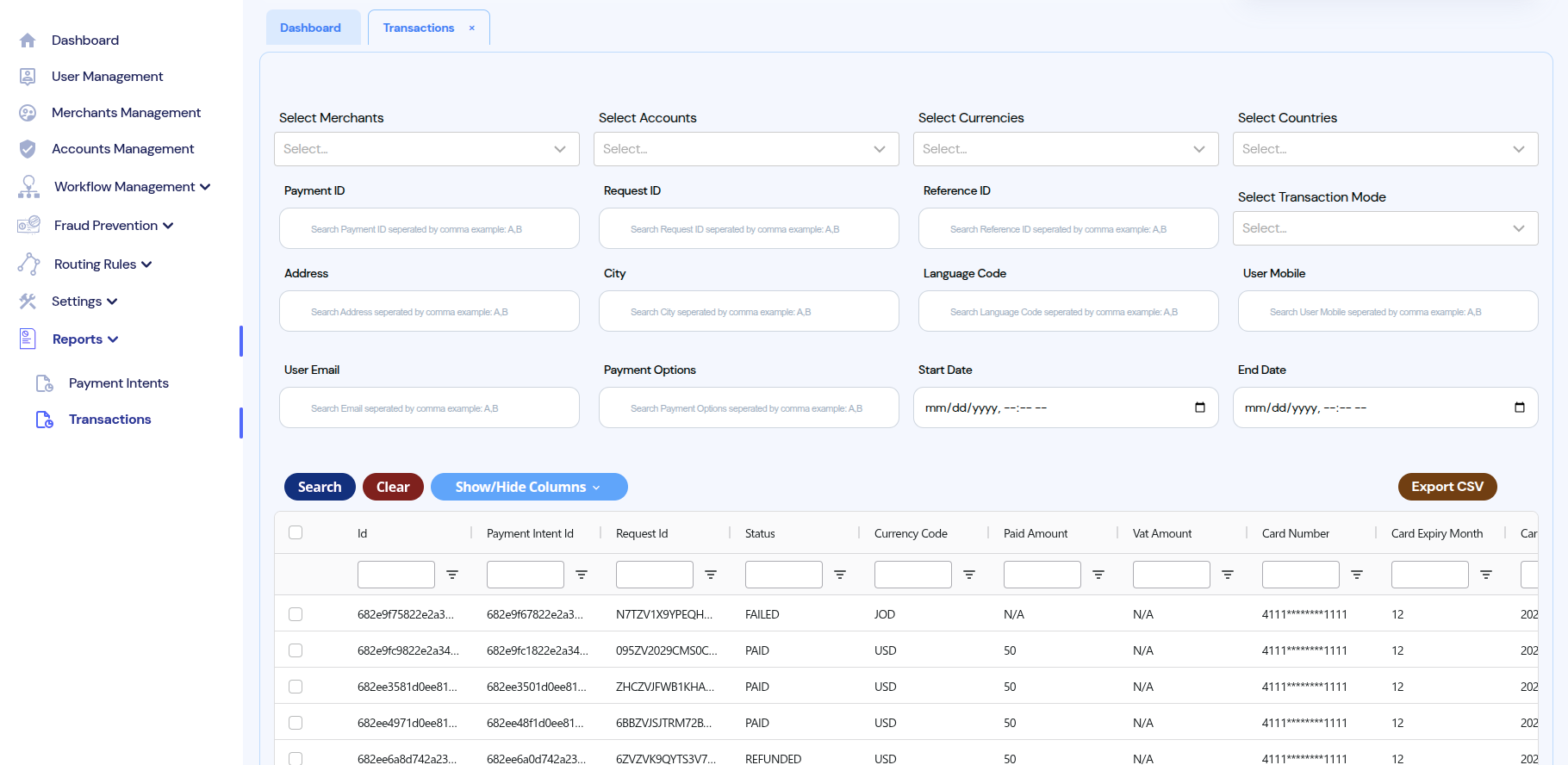 Merchant Portal Dashboard